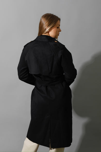 Wrapped Belted Trench Coat - Black