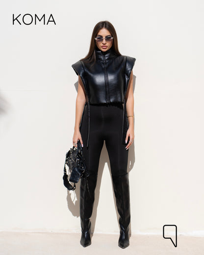 Dixi Leather Fur Vest - Black