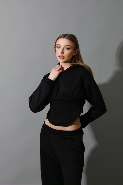 Corset Hoodie Set - Black
