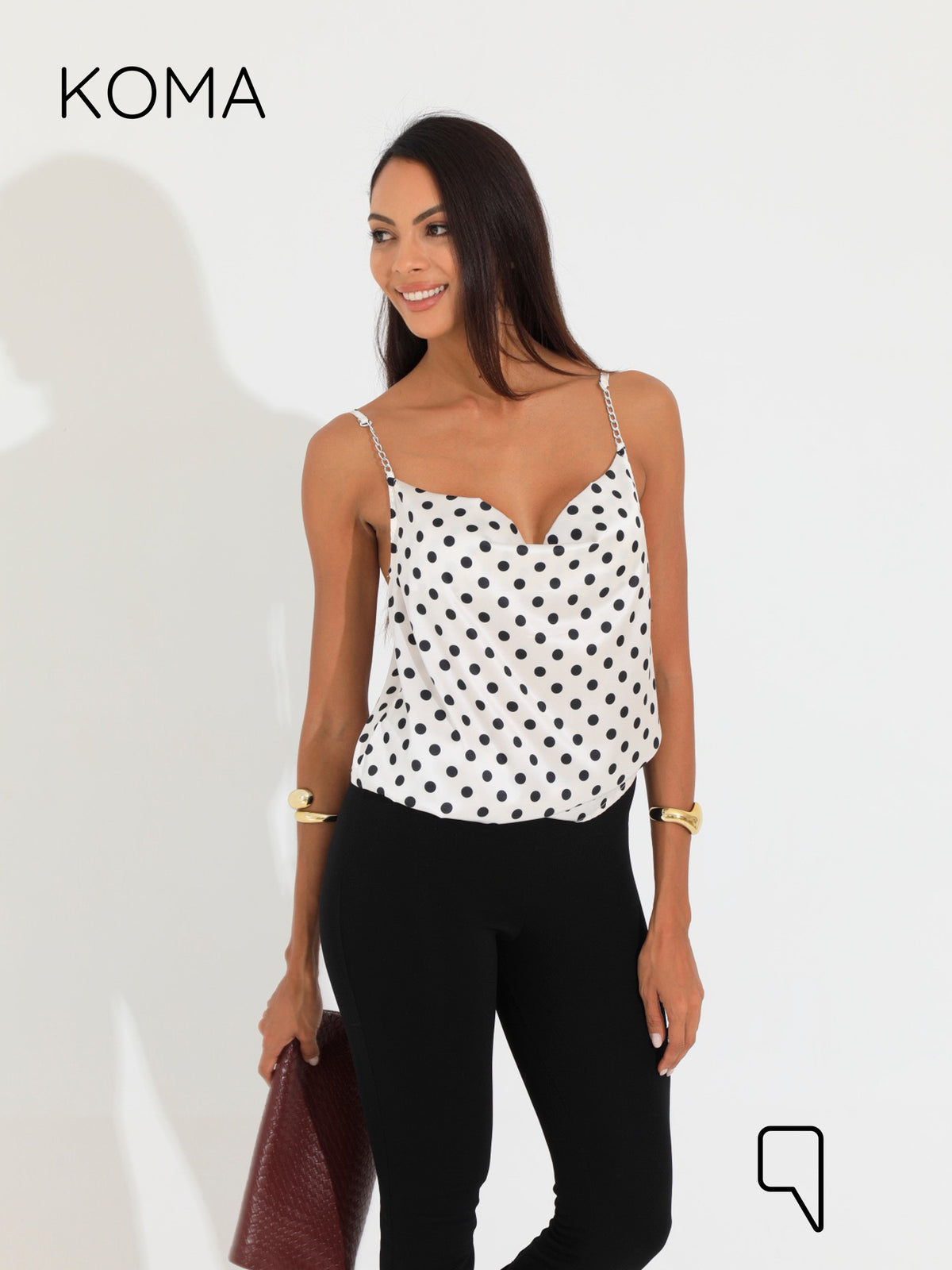 Novie Drapes Top - White Polkadots