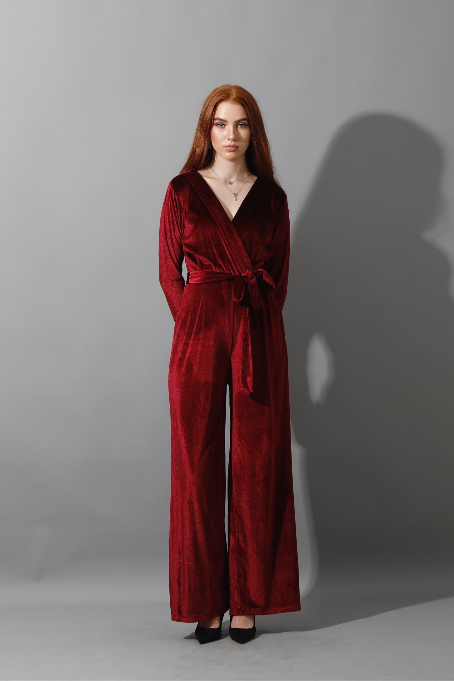 Wrapped wide leg Jumpsuit- Maroon
