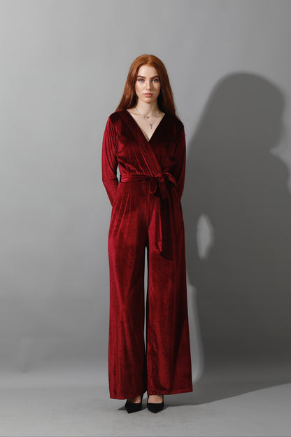 Wrapped wide leg Jumpsuit- Maroon