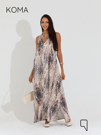 Paulina V Neck Maxi Dress - Multicolored Olive