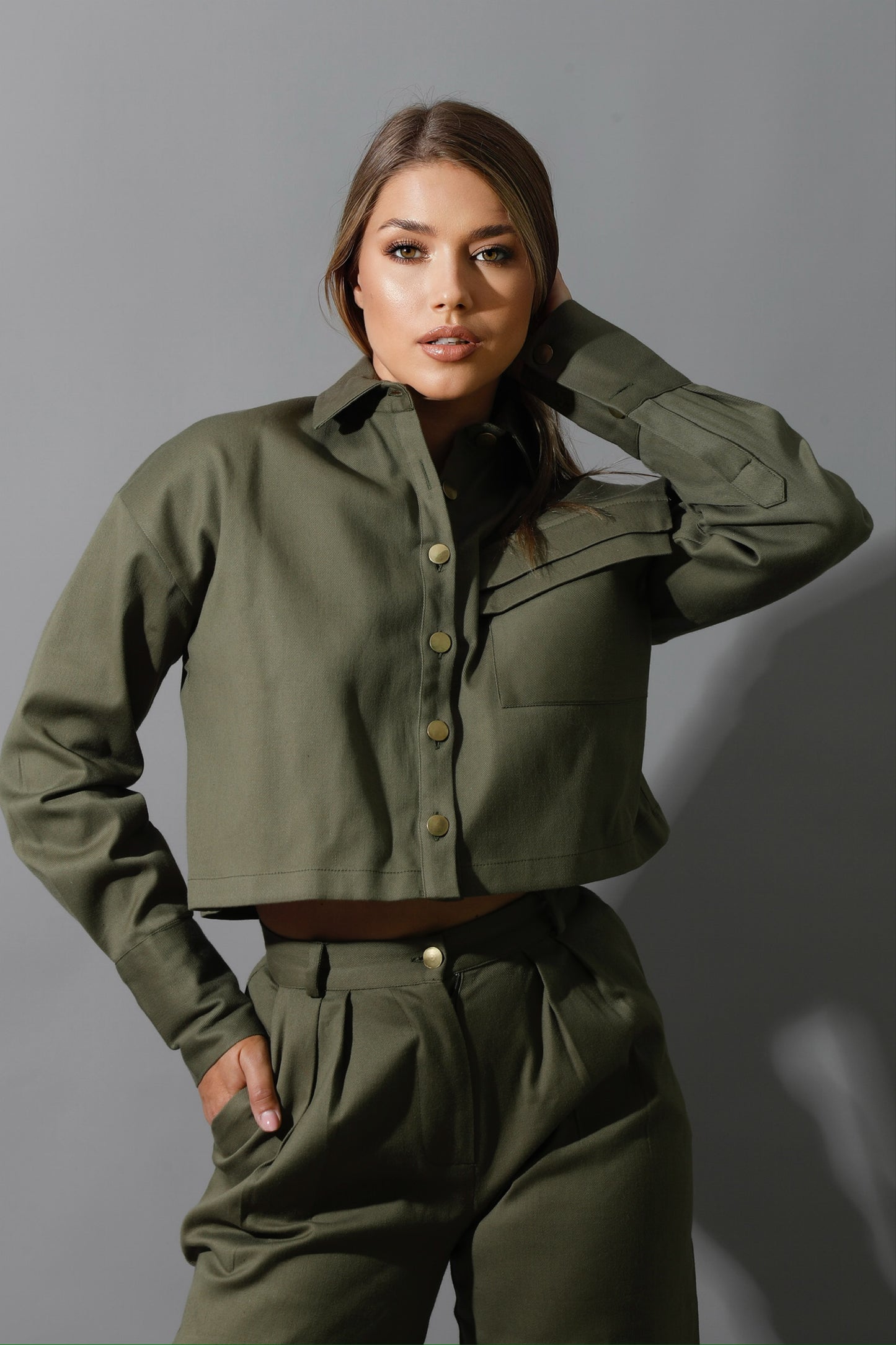 Co-ord Cropped Shirt - Olive