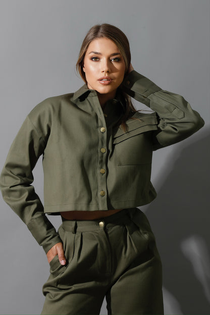 Co-ord Cropped Shirt - Olive