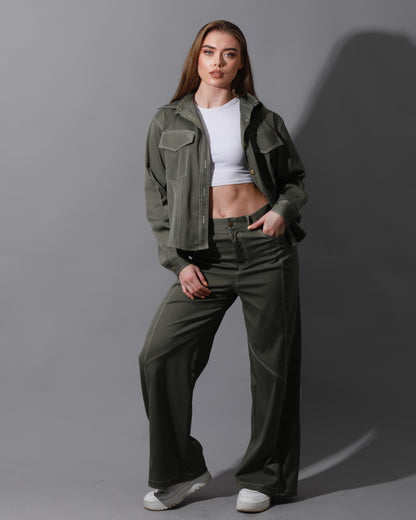 Co-Ord Gabardine Cutout Shirt - Olive