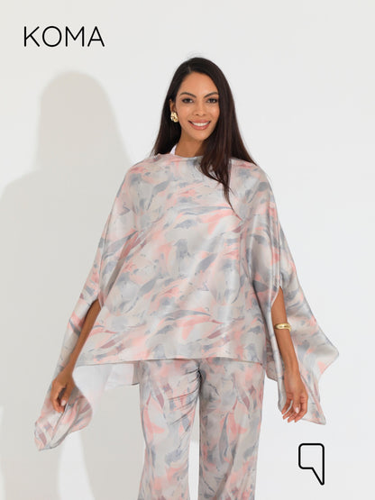 Celeste Satin Butterfly Blouse - Multicolored Beige
