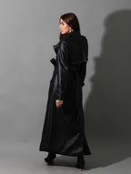 Bella Faux Leather Trench Coat with White Stitch - Black
