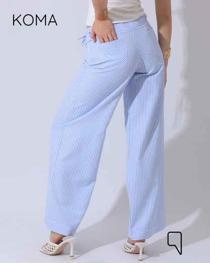 Sloane Striped Low Waist Pants - Baby Blue