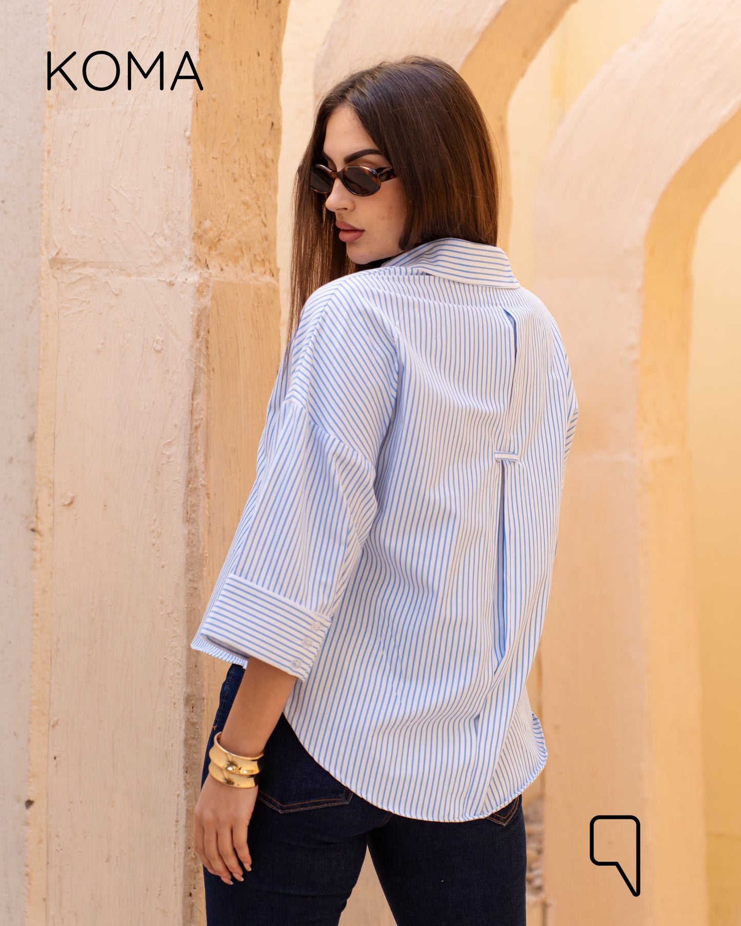 Sloane Striped Shirt With Wide Sleeves - Baby Blue