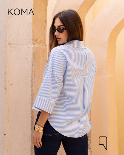 Sloane Striped Shirt With Wide Sleeves - Baby Blue