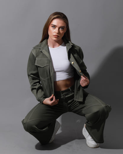 Co-Ord Gabardine Cutout Shirt - Olive