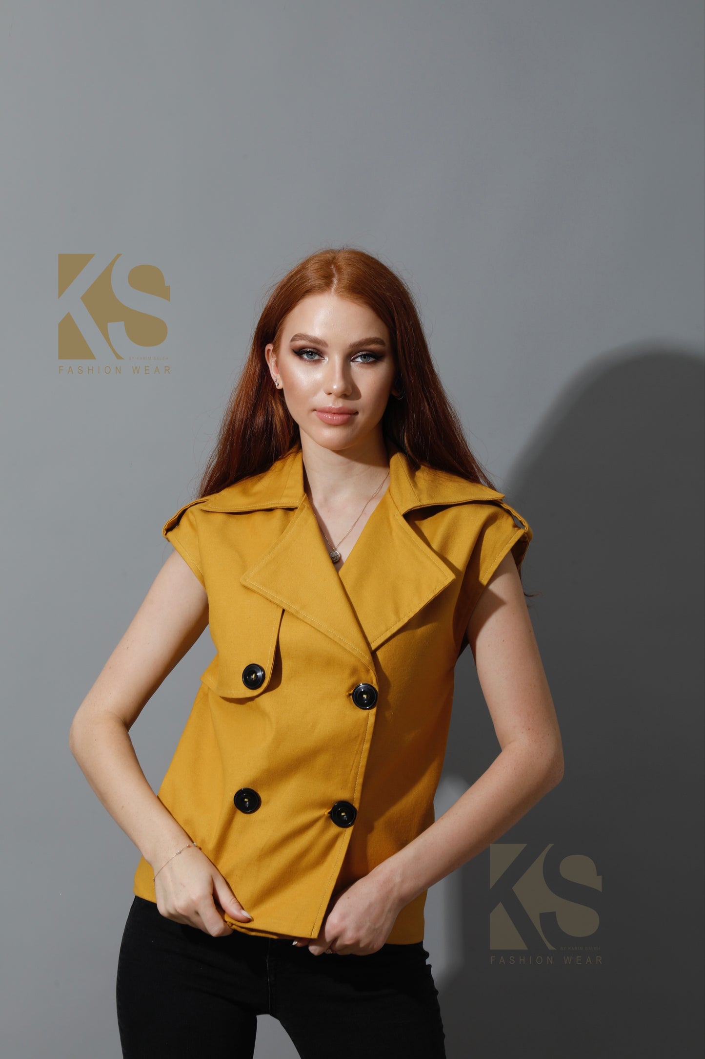 Double Breasted Vest - Mustard