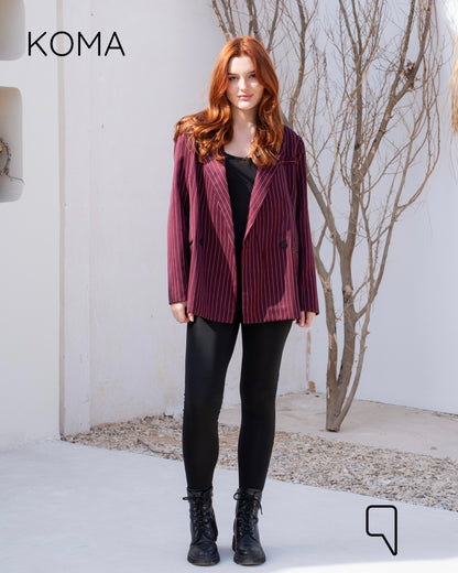 Striped Oversized Blazer - Maroon