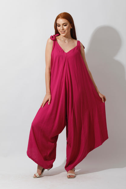 Tied Up Lose Jumpsuit - Barbie Pink