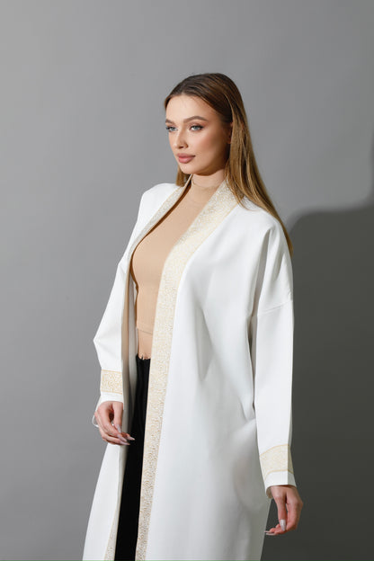 Arabic Long Kaftan - White & Gold