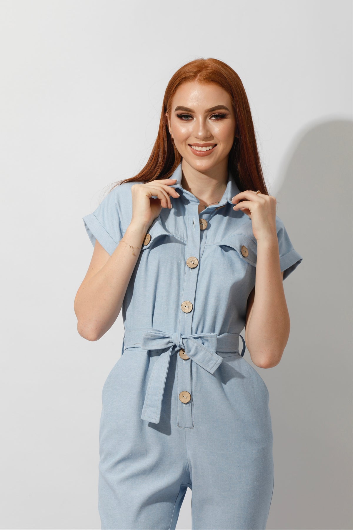 Buttons Jeans Jumpsuit - Light Blue