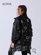 Cailyn Leather eyelet Jacket - Black