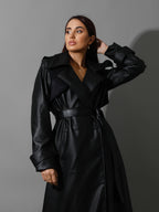 Novie Faux Leather & Suede Trench Coat - Black