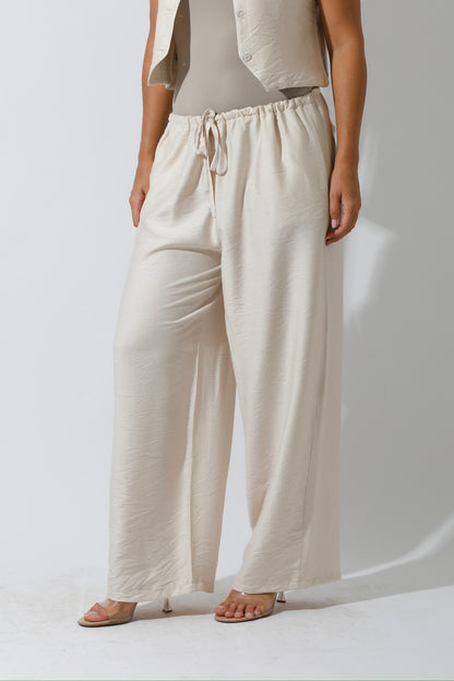 Vest & Lose Tied Pants Set - Beige