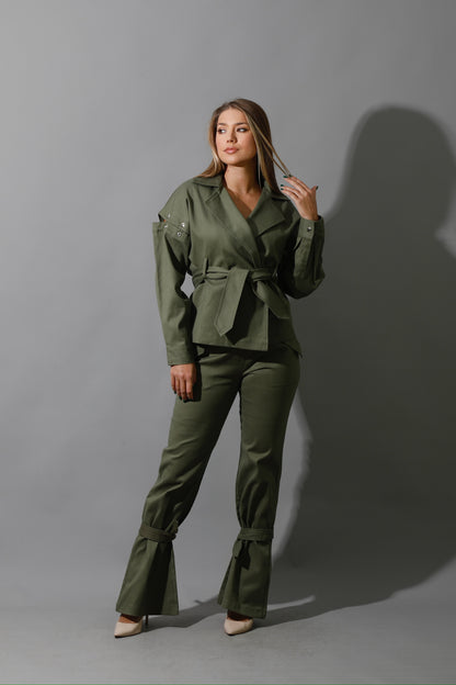 Co-Ord Detached Sleeves Jacket - Olive