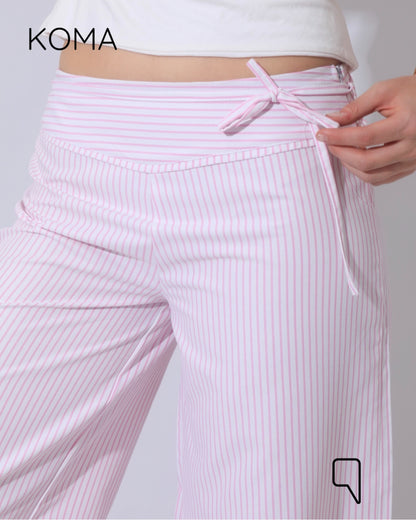 Sloane Striped Low Waist Pants - Beige