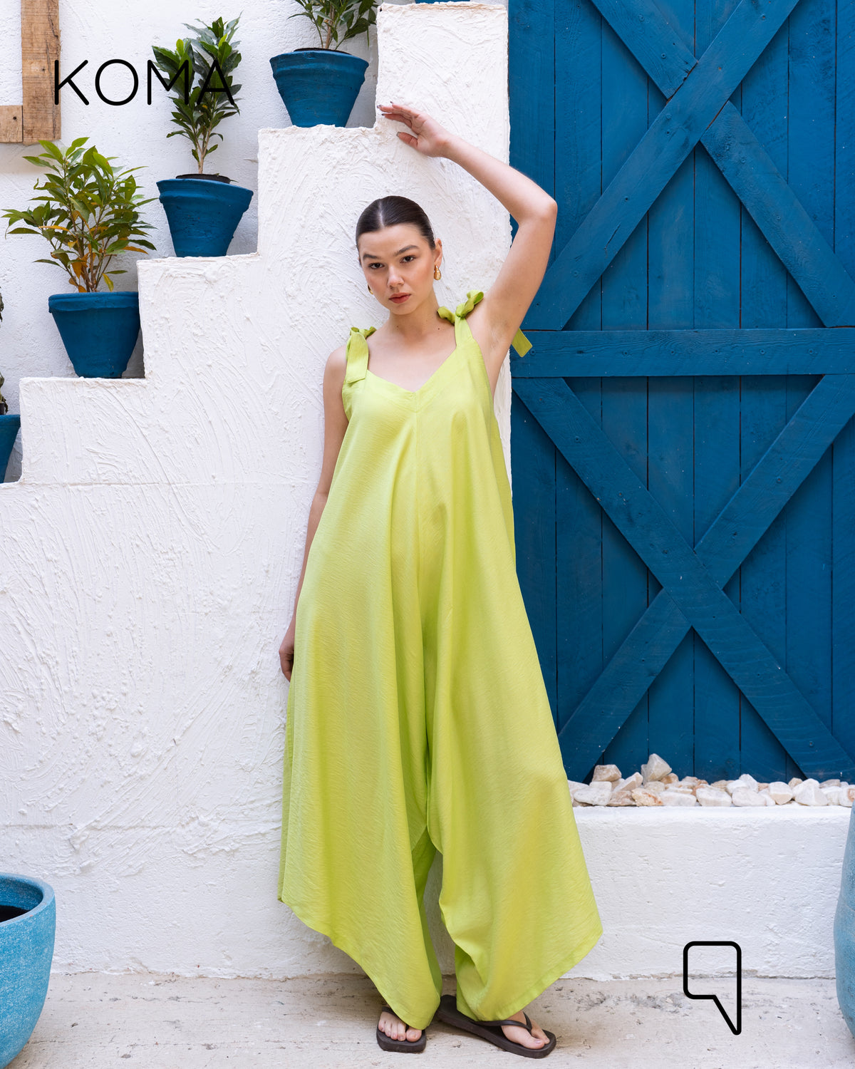 Tied Up Lose Jumpsuit - Lime Green