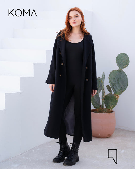 Darcy Long Double Breasted Coat - Black