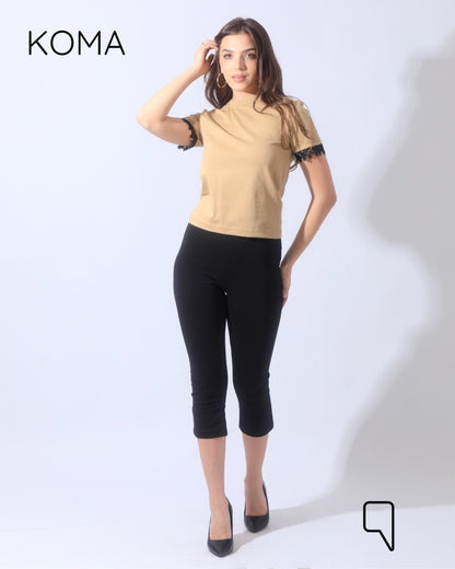 Vivi T-shirt with Joubair at sleeves ends - Beige