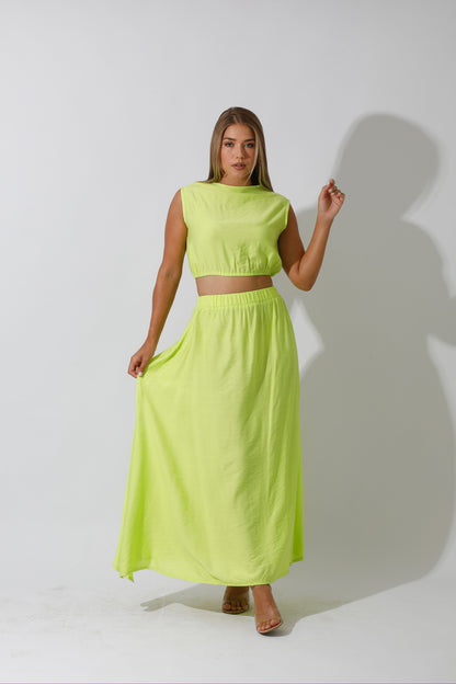Co-Ord Maxi Side Slite Skirt - Lime Green