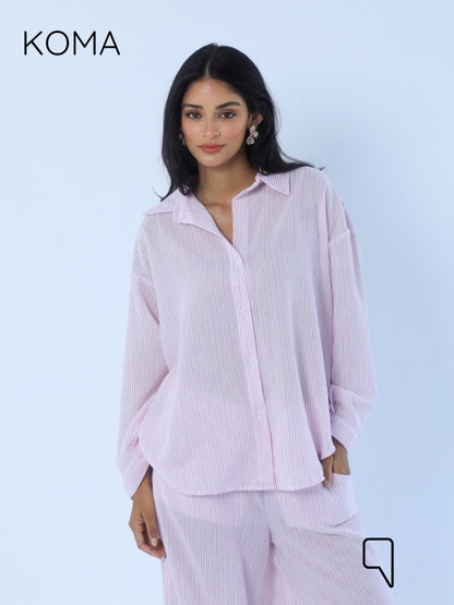 Matilda Long Sleeves Shirt & Wide Leg trousers - Striped Pink