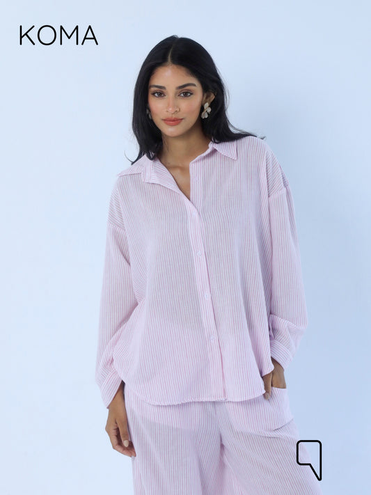 Matilda Long Sleeves Shirt - Striped Pink
