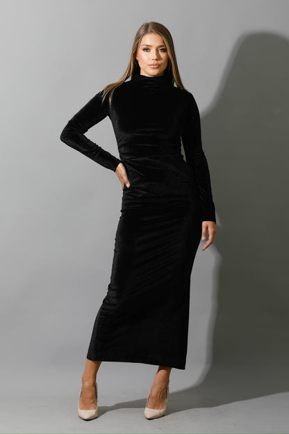 Back Slit Midi Dress - Black
