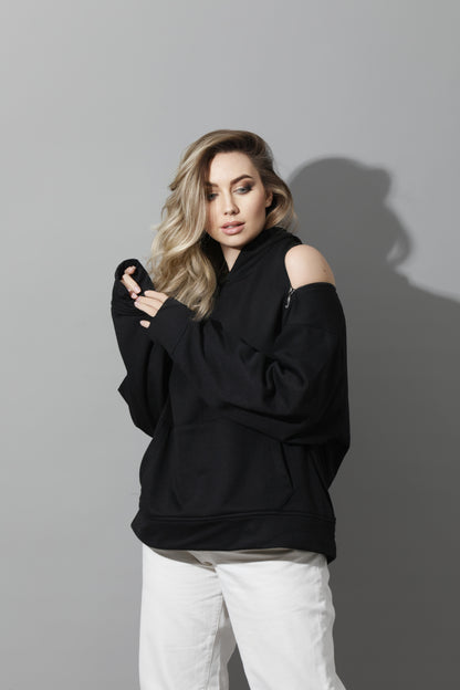 Zipped Oversized Hoodie - Black