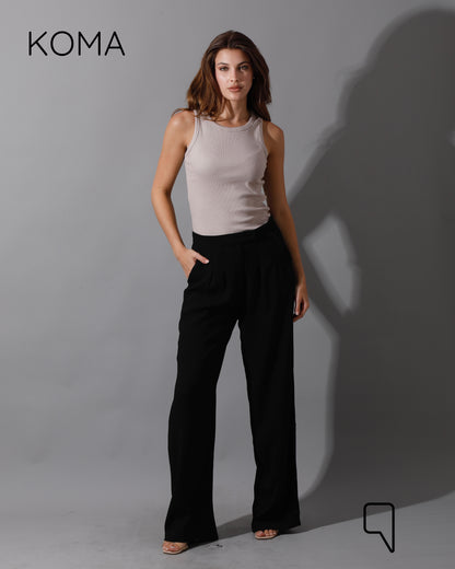 High Waist Straight Leg Trousers - Black