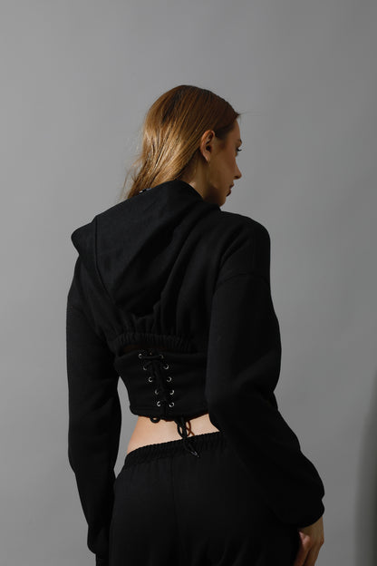 Corset Hoodie Set - Black