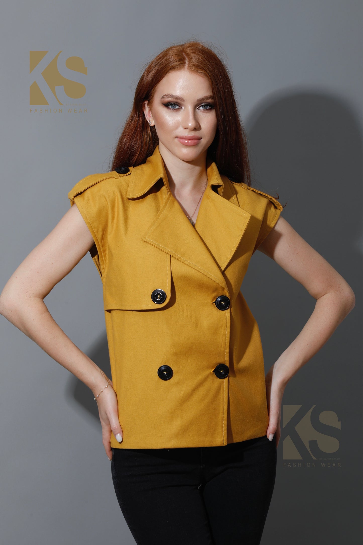 Double Breasted Vest - Mustard