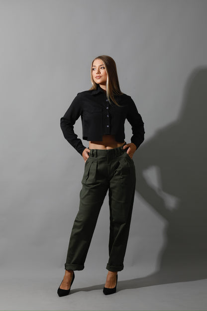 Pockets Cropped Shirt - Black