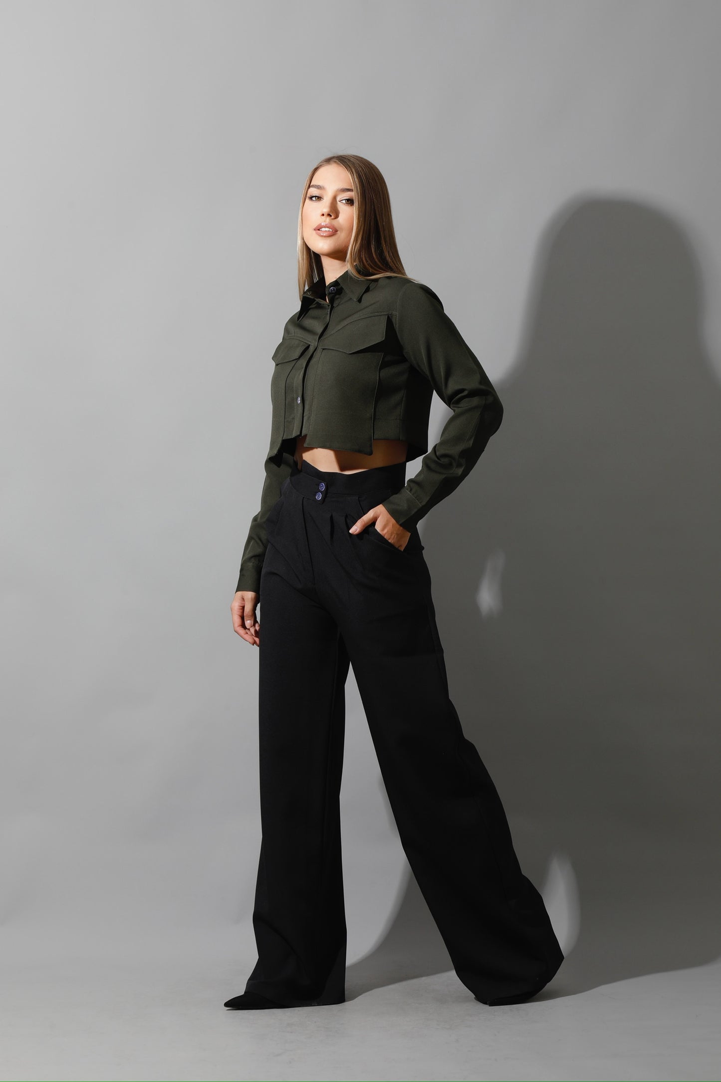 Noelle High Waist Wide Leg Trousers - Black