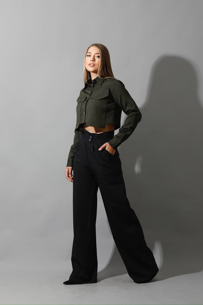 Noelle High Waist Wide Leg Trousers - Black
