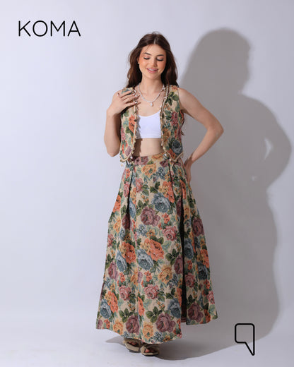 Rakhi Retro Jacquard Lace Sleeveless Set- Multicolored