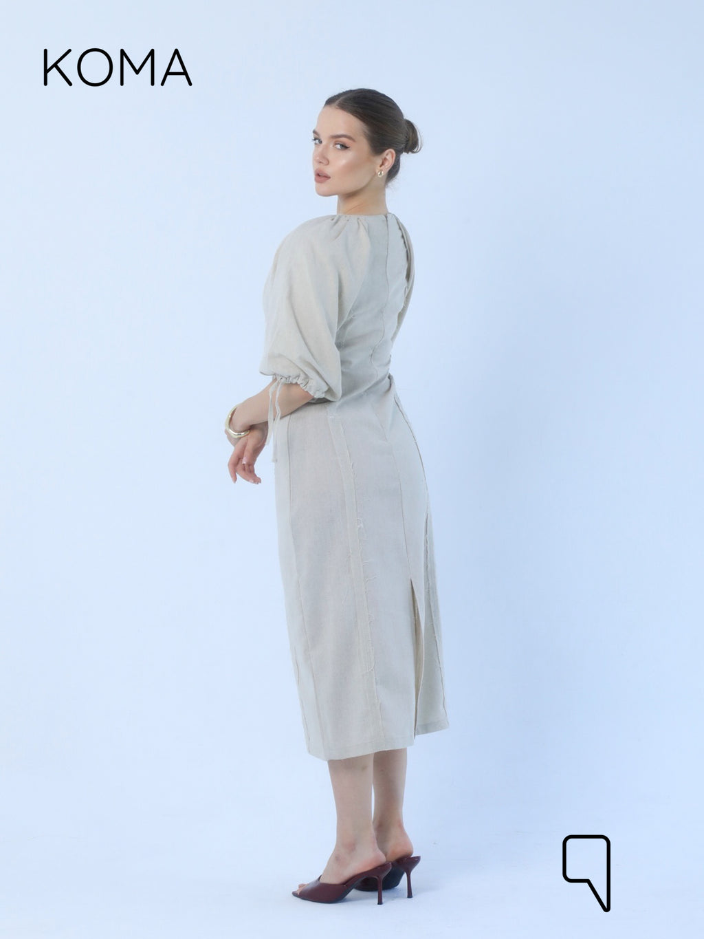 Eve Puff Sleeve Dress - Beige
