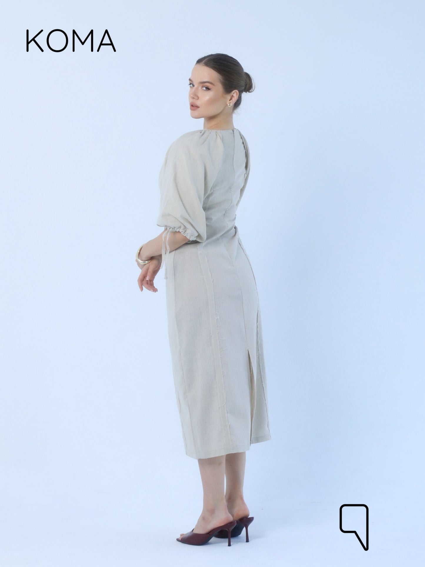 Eve Puff Sleeve Dress - Beige