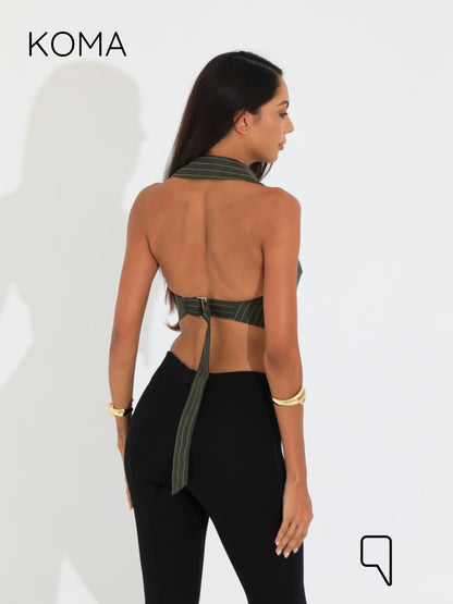 Beccy Backless Formal Vest - Stripped Olive