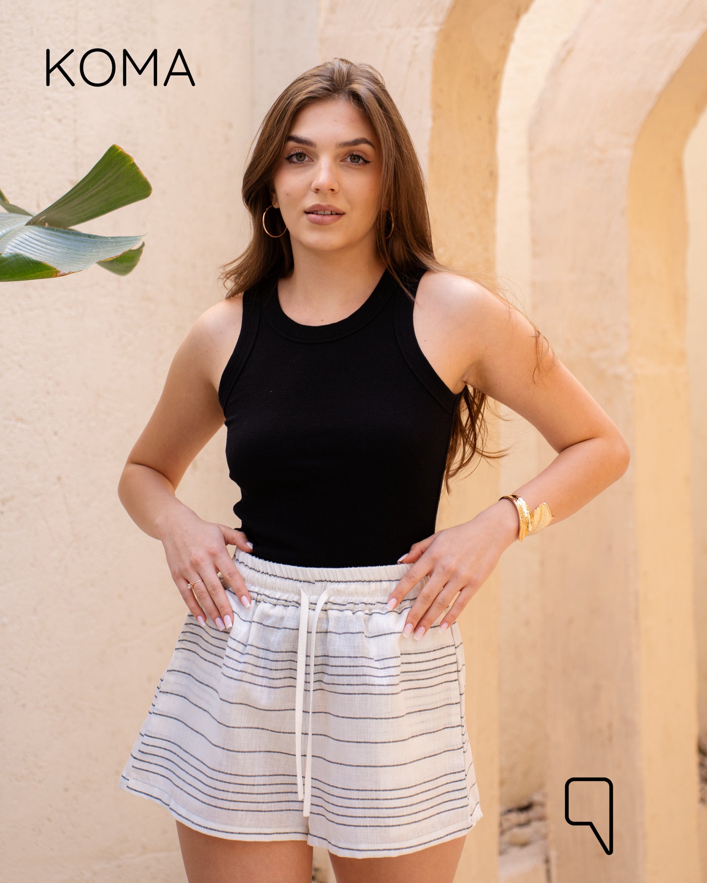 Aubrina Striped Blend Boxer Bermuda - White