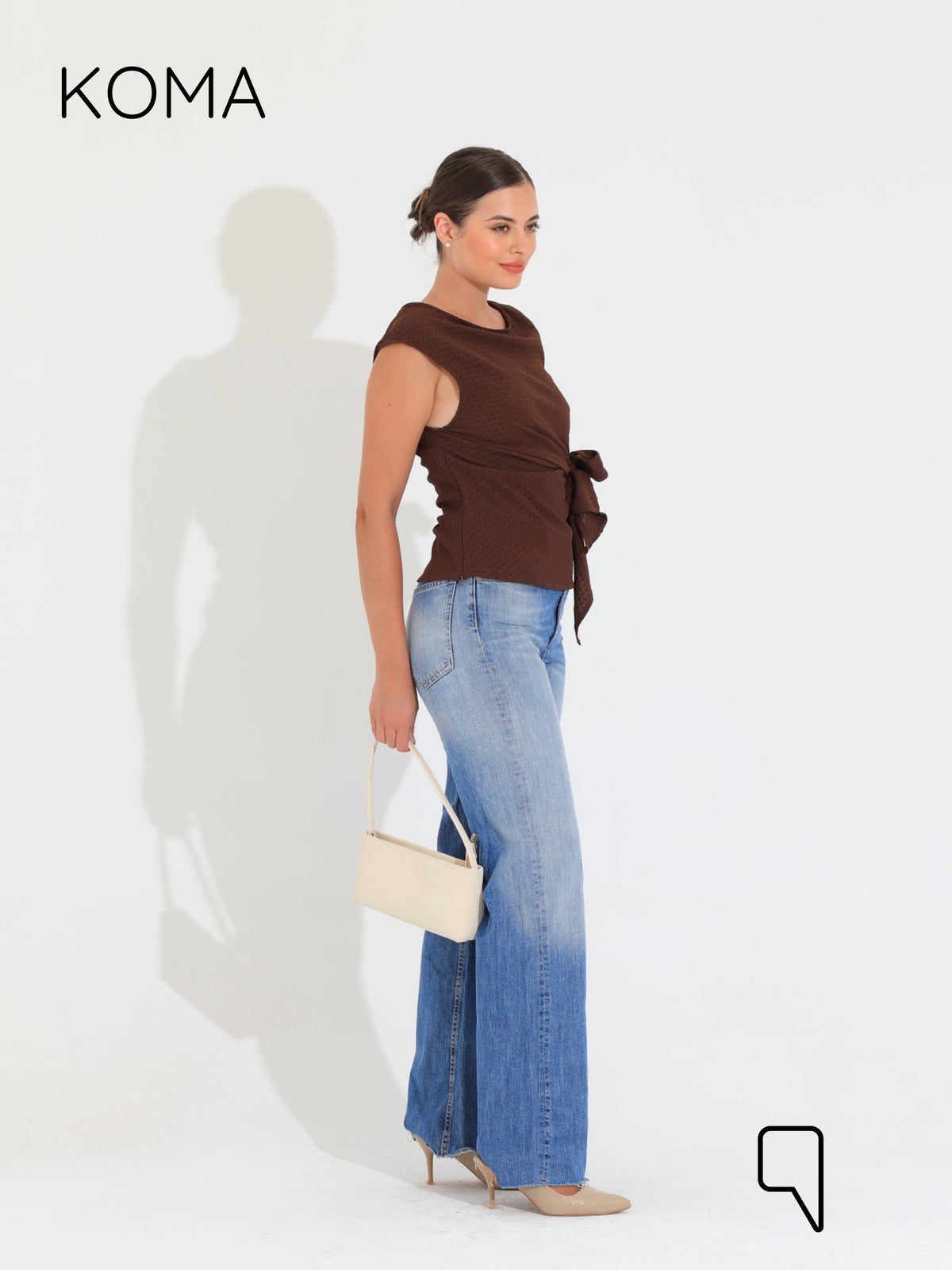 Paula Tied Up Cut Top  - Brown