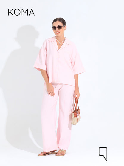 Maeve ShortSleeve Shirt & Blend Trousers Set - Pink