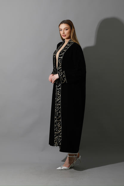 Arabic Letter Long Kaftan - Black & Gold