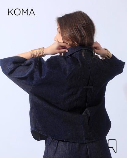 Daisy Denim Half Sleeves Jeans Shirt - Navy