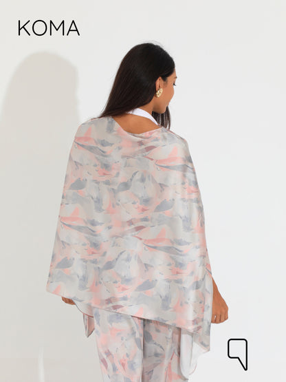 Celeste Satin Butterfly Blouse - Multicolored Beige
